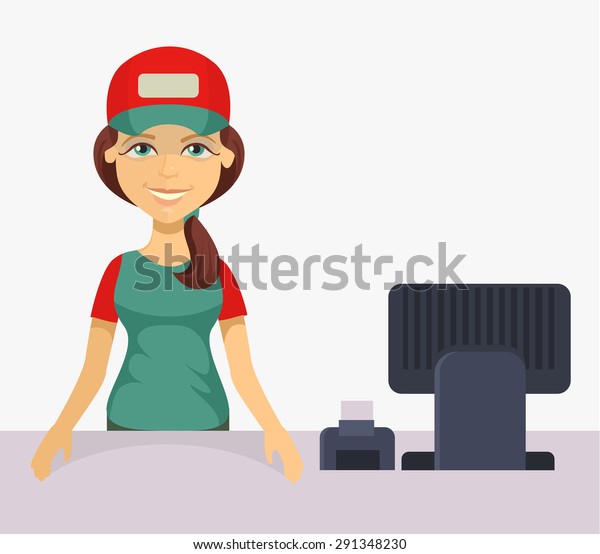 Vector Cashier Flat Cartoon Illustration Stock Vector Royalty Free 291348230 1613