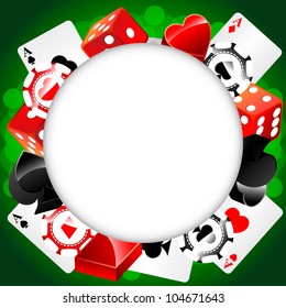 Vector casino background with cardes, dices and roulette