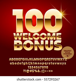 Vector Casino Banner 100 Welcome Bonus. Set Of Letters, Numbers And Symbols. Contains Graphic Style.