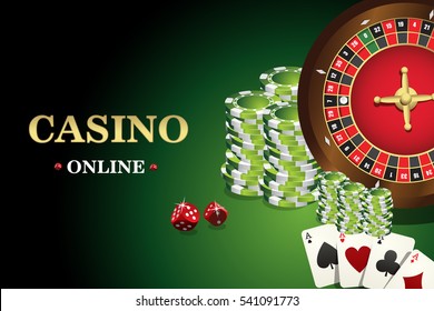 Vector casino banner. Includes roulette, casino chips, playing cards for poker