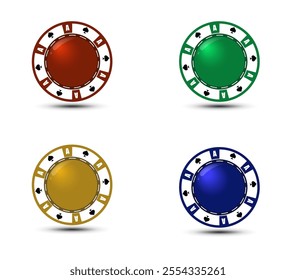 Vector casino chip. Spade chip blue, red, yellow, green. Sport, game, weekend, fortune. Spade coin chip blue. Sport, game.