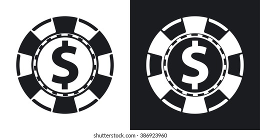 Vector casino chips icon. Two-tone version on black and white background