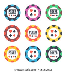Vector casino chips icons set. Modern flat design