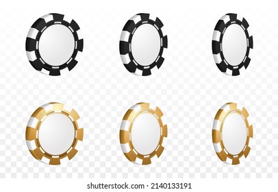 Vector casino chips PNG. Golden and black chips on an isolated transparent background. Casino, poker.