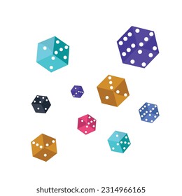 Vector Casino Dice Authentic Icon Set. Red, Yellow, Green, Blue and Purple Poker Cubes Isolated on White Background.