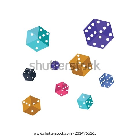 Vector Casino Dice Authentic Icon Set. Red, Yellow, Green, Blue and Purple Poker Cubes Isolated on White Background.