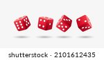 Vector Casino Dice Set of Authentic Icons. Vector rolling red dice set isolated on white background. 3d Board Game Pieces. Red Poker Cubes
