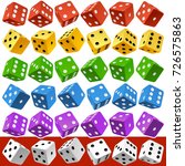 Vector Casino Dice Set of Authentic Icons. Red, Yellow, Green, Blue, Purple and White Poker Cubes Isolated on Background. 3d Board Game Pieces