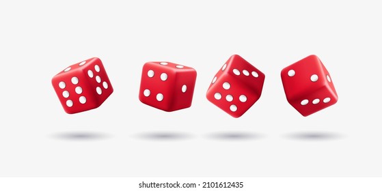 Vector Casino Dice Set Of Authentic Icons. Vector Rolling Red Dice Set Isolated On White Background. 3d Board Game Pieces. Red Poker Cubes