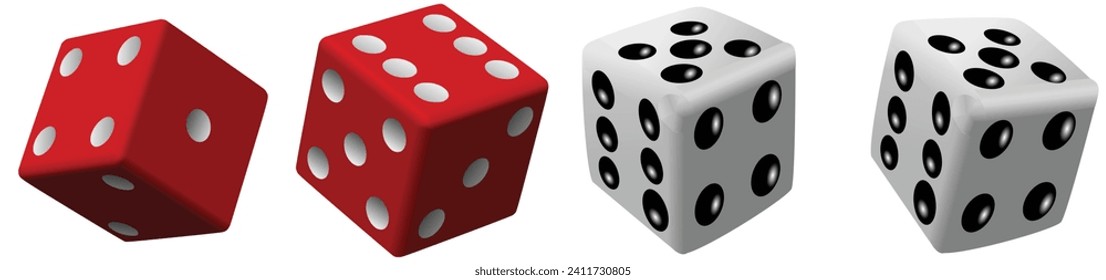 Juego de iconos auténticos del Vector Casino Dice. Juego de dados rojos que rodan vectores aislados en fondo blanco. 