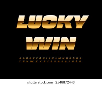 Vector Casino Emblem Lucky Win. Fuente exclusiva. Conjunto de letras y números de alfabeto dorado de élite.