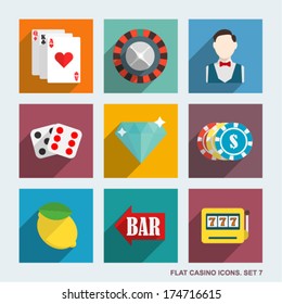 Vector casino flat icons. Set 7.