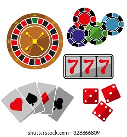 Vector casino flat icons set isolated on white. 