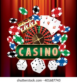 VECTOR CASINO AND GAMBLING ICONS ON RED VELVET