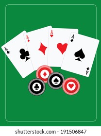 Vector Casino Gaming Table with Cards and Chips 