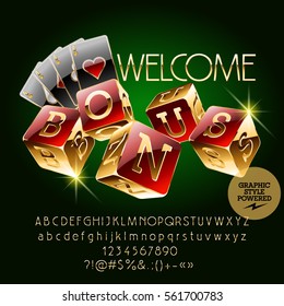 Vector casino golden banner Welcome. Set of letters, numbers and symbols. Contains graphic style.