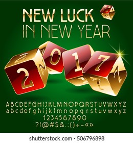 Vector casino Happy New Year greeting card with set of letters, symbols and numbers