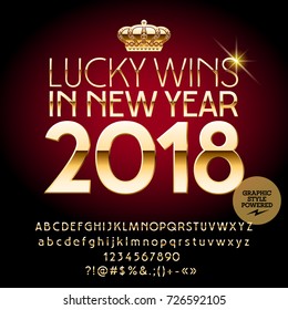 Vector casino Happy New Year greeting card. Set of Alphabet letters, symbols, numbers. Golden Font contains Graphic Style