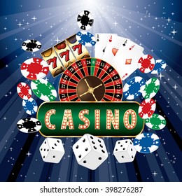 vector casino icons on blue starburst

