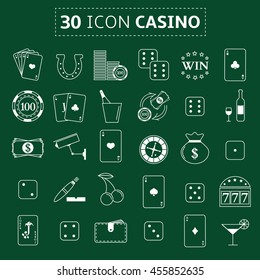 Vector casino icons set on green background