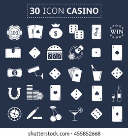 Vector casino icons set on dark background