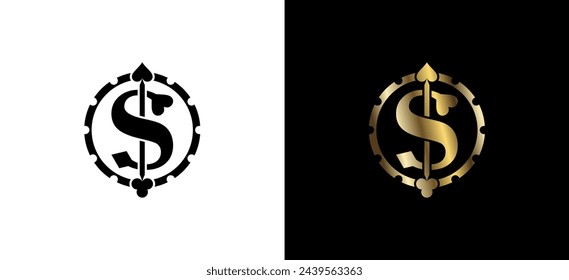 Vector casino logo, dollar sign icon rummy in chips for casino business and card games