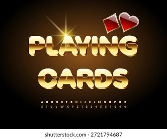 Logotipo de Vector Casino Tarjetas de juego. Fuente 3D dorada de moda. Conjunto de letras y números de alfabeto en mayúsculas de élite.