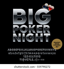 Vector casino metallic logo Big poker night. Set of letters, numbers and symbols. Contains graphic style.