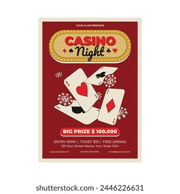 Vector Casino night flyer illustration with gambling design elements