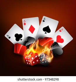 vector casino playing card in burning style