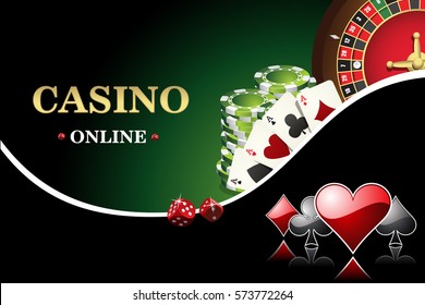 Vector casino poster. Includes roulette, casino chips, playing cards for poker. Design banner the website