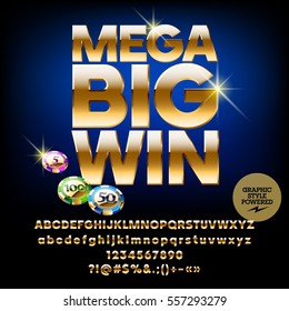 Vector casino poster Mega big win. Set of letters, numbers and symbols. Contains graphic style.