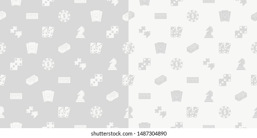 Vector casino, puzzle and board game set solid seamless pattern background.