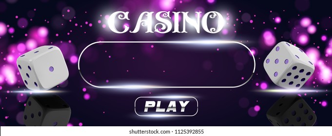 Vector Casino sign poker dice on shiny background. Online casino wide flyer or banner design with place for text and button. Gambling 3d vector concept.