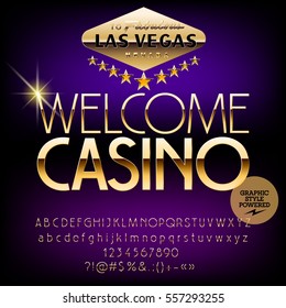 Vector casino sign Welcome casino. Set of letters, numbers and symbols. Contains graphic style.