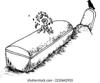 Vector Casket In Black And White For Halloween Celebration