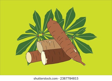 vector cassava and leaves with soft color background