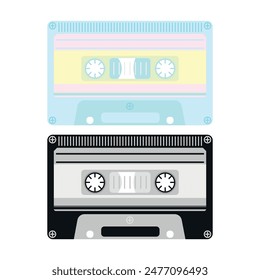 Un casete de Vector con música retro. Cinta estéreo para DJs, cintas vintage de los años 90 y casetes de audio. Ilustración antigua.