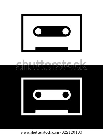 Vector Cassette Tape Icon in Black and Reverse