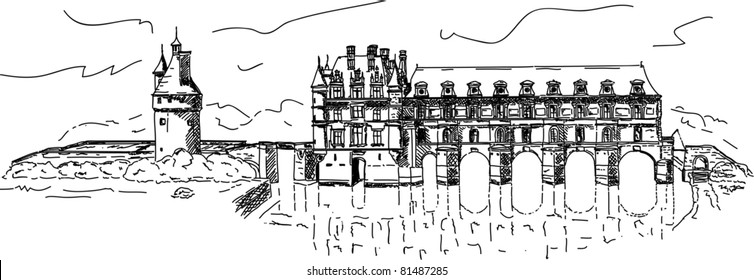 vector -  castle Chenonceau,  Loire Valley, France.