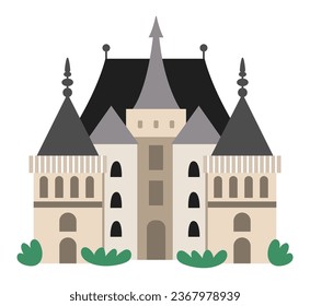 Vector castle icon. Paris sight illustration. Traditional France landmark. Historical French flat style place of interest isolated on white background
