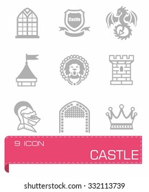 Vector Castle icon set on grey background