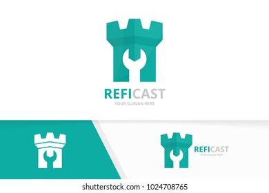 Vector castle logo combination. Tower and repair symbol or icon. Unique fortress and fix logotype design template.
