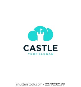 vector castle logo design with cloud