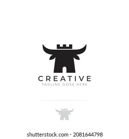 
Vector Castle logo icon with animal horn