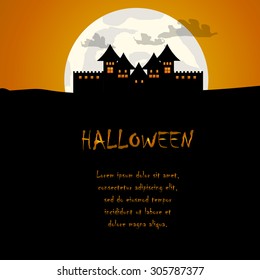 Vector : Castle and moon halloween background
