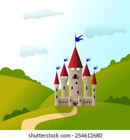 Vector castle on the green hills