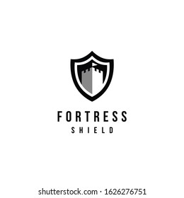 Vector castle and shield logo combination. Tower and security symbol or icon. Unique fortress and guard logo design template.