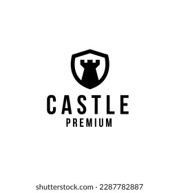 Vector castle with shield logo design concept template illustration idea