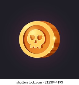 Vector casual game icon with skull. Isolated golden coin. GUI UI for web, game or app. Interface element. Pirate treasure